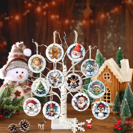 Christmas Wooden Ornaments Cute Snowman Santa Reindeer Penguin Christmas Tree Ornament for Xmas Home Holiday Party Supplies