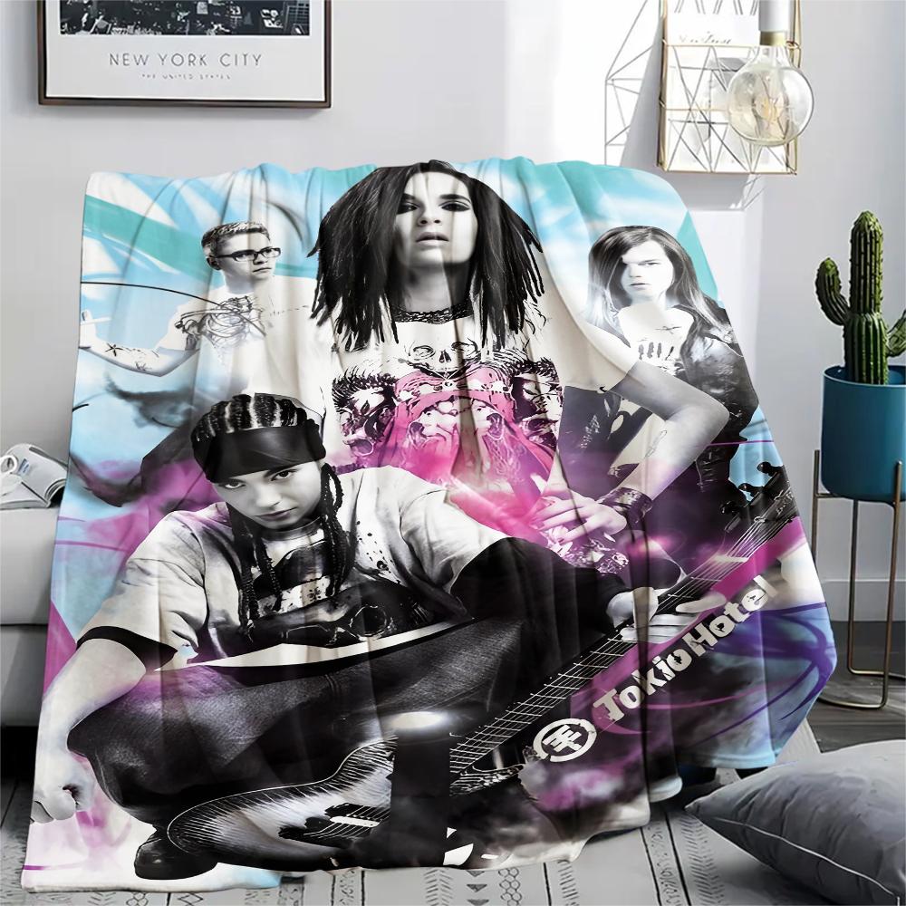 1PC Tokio hotel Print Flannel Blanket, High quality All Seasons, Home Decor, Warmth and Comfort, Perfect for Christmas Gifts