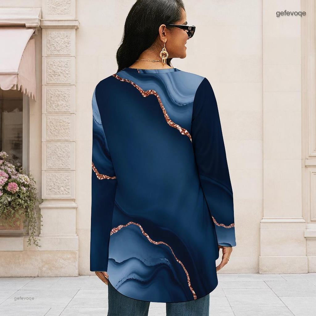 Ladies Plus Size Tie Dye Striped Long Sleeve T Shirt Round Neck Loose Irregular Hem Casual Tunic Top For Daily Wear