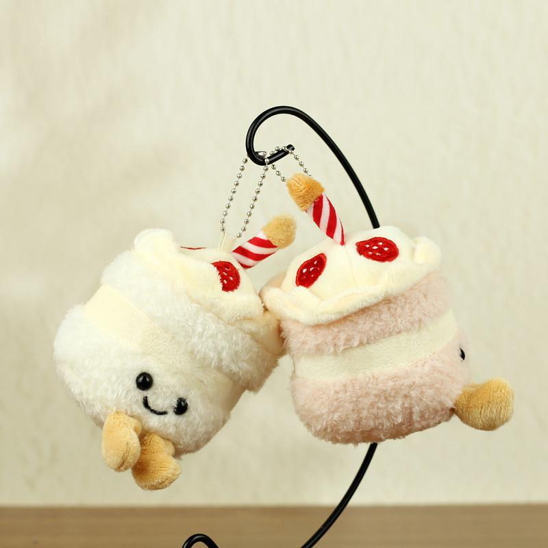 Cute Plush Cartoon Keychain Toy Cake Milk Tea Cup Accessory In Colors Sweet