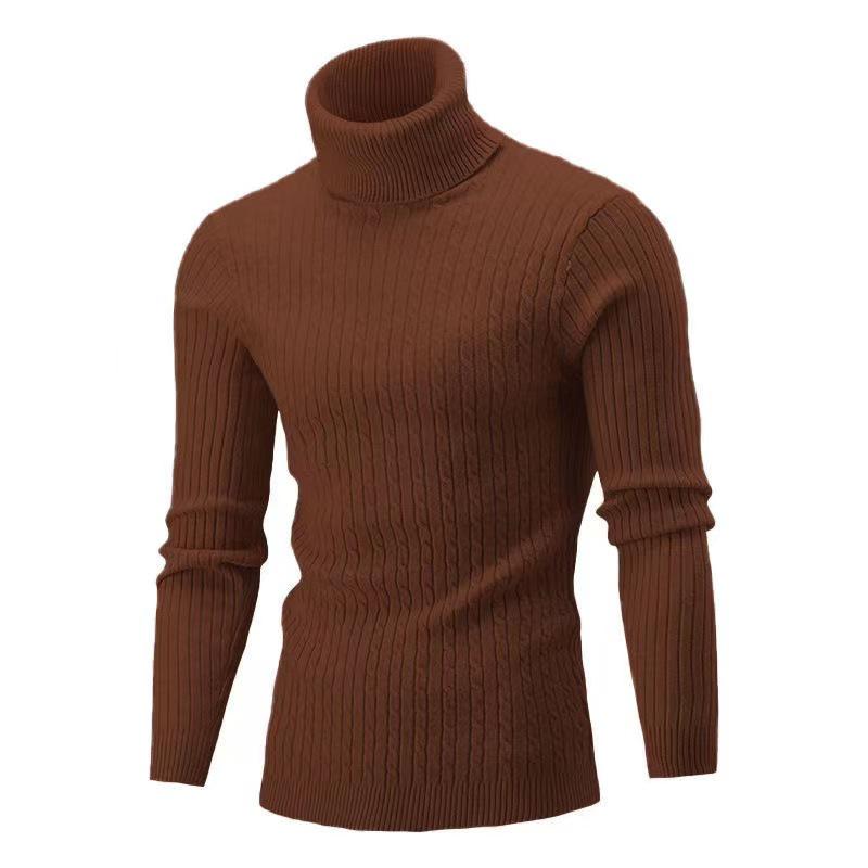 Men's Autumn/Winter 2025 High Neck Solid Color Cable Knit Sweater Pullover