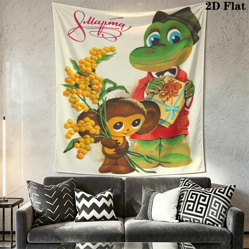 Cheburashka Wall Tapestry Aesthetic Wall Hanging Printed Fabric Blanket Decorative Tapestries for Bedroom Living Room Home Decor