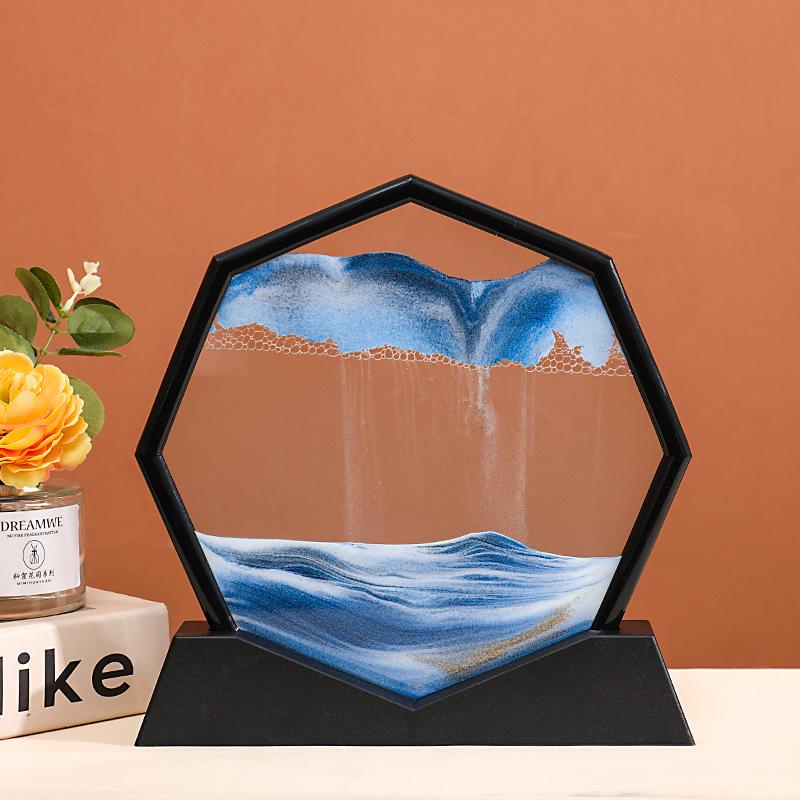 Sandscape Moving Sand Art Picture Quicksand 3D Liquid Hourglass Deep Sea Flowing Sand Painting Frame Office Home Decor Gifts