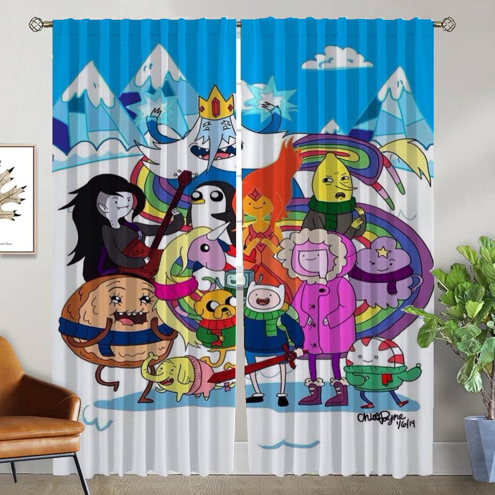 Adventures Time Blackout Curtain for Room 2 Panel Tulle for Bedroom Halloween Decoration Anti-mosquito Curtains 2 Pieces Shades