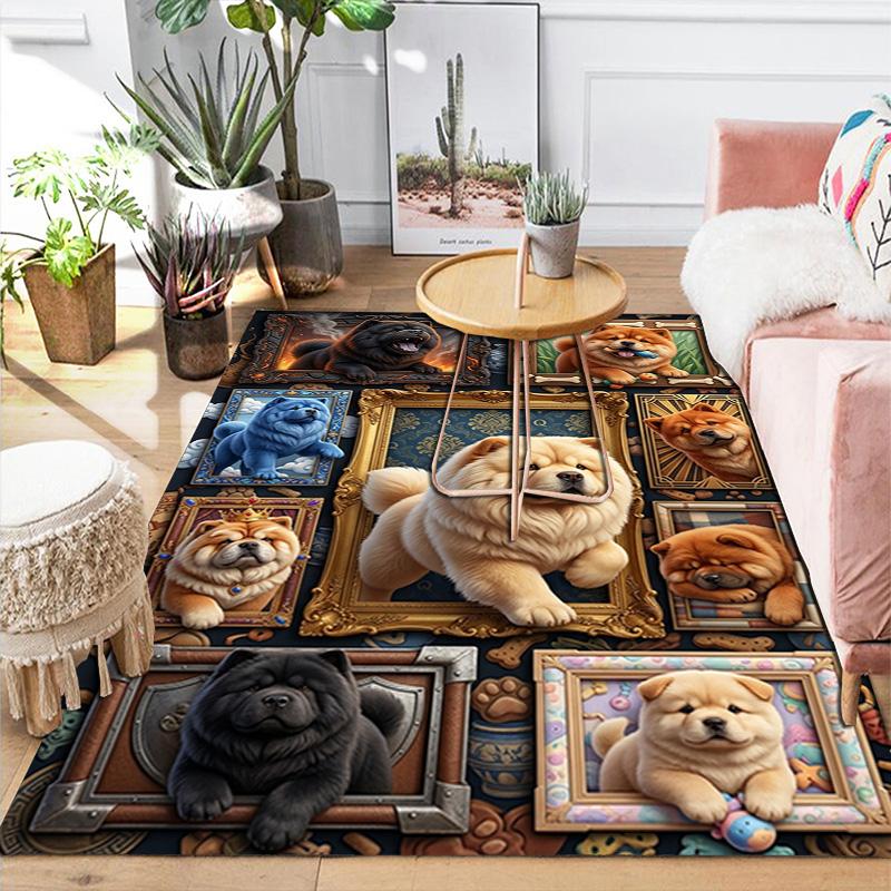 Chow Chow Portraits Pattern Rug Floor Mat for Living Room or Bedroom Soft and Comfortable Carpet a Gift for Birthday and Holiday.