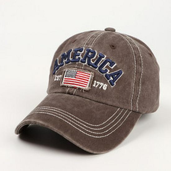 

Washable Pure Cotton Ripped Baseball Cap with Embroidered Flag, Independence Day Duckbill Hat One Size кавовий