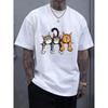 Men'S Abstract Cute Three Cat Pattern Print T-Shirt - Round Neck, Regular Fit, Slightly Stretchy, Print Design, Short Sleeves, Machine Washable