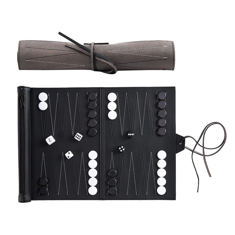 Portable PU Leather Backgammon Set with Acrylic Pieces