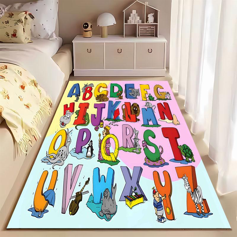 Colorful Alphabet Animal Carpet Suitable As a Non-slip Mat for the Living Room or Bedroom Sofa
