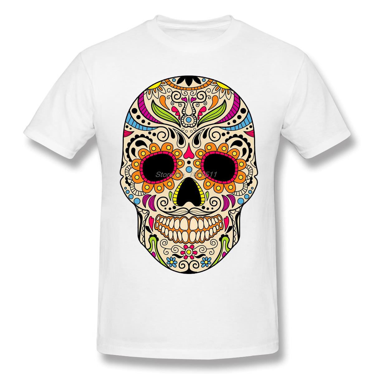 Mexican Sugar Skull Funny TShirt Mexican Color Skull Unique Design Tshirt Men Cotton Tops Tees Harajuku Streetwear S