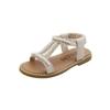 Summer Korean Style Princess Shoes for Baby Girls, Non-Slip Pearl Roman Sandals, Open-Toe Girls' Beach Shoes.