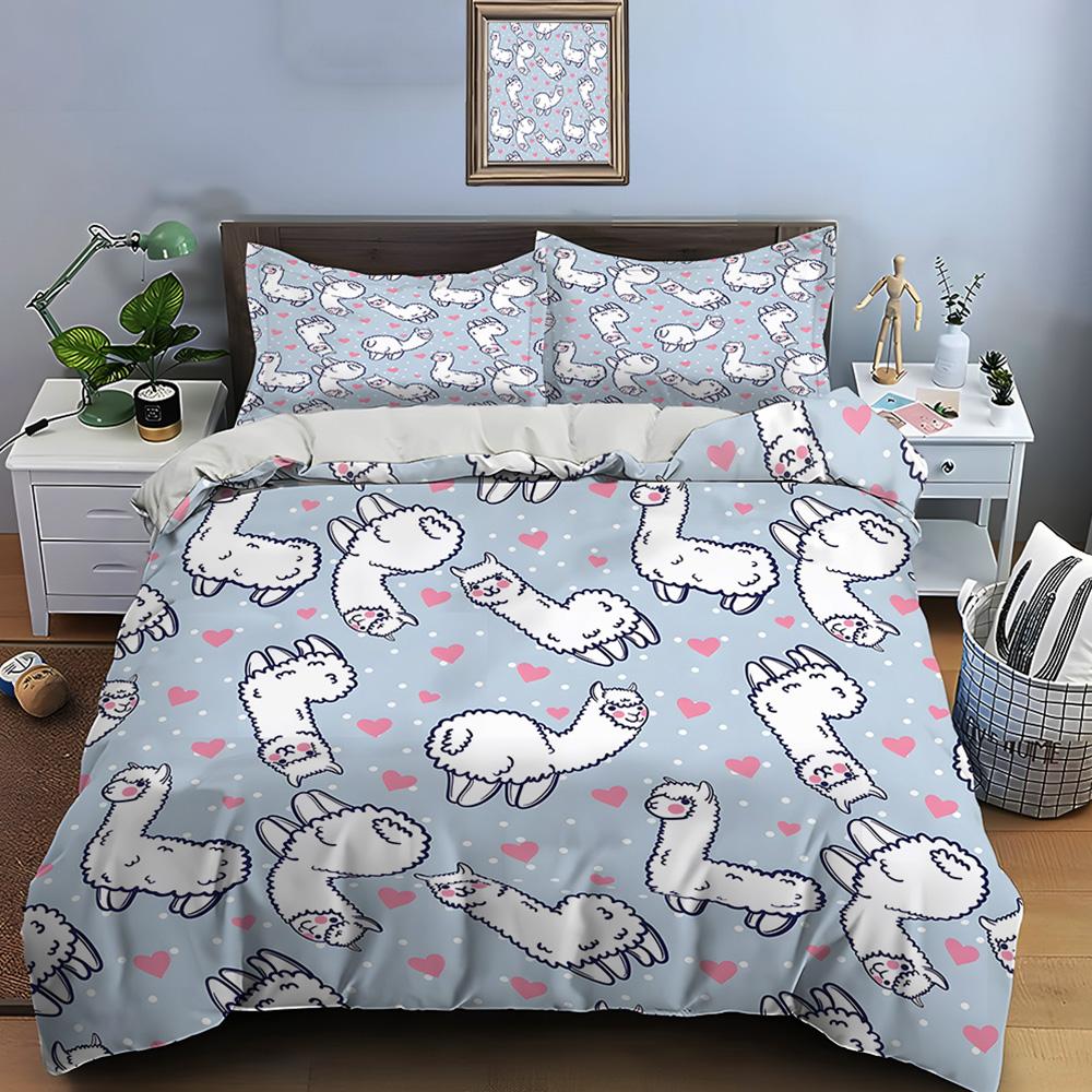 Cute Cartoon Llama Alpaca Print Bedding Set Duvet Cover 1 Duvet Cover 2 Pillowcases Adult And Children Bedding Set Luxury Gifts