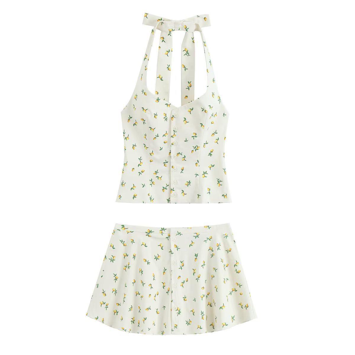 

TAOP&ZA Women s Summer Halter Vest & Bow Mini Skirt Set S