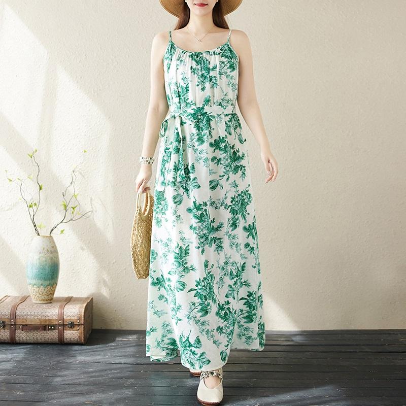 Bez rukávů, ramínka, plus size, bavlněné, vintage, květinové, nové, šaty pro ženy, ležérní, volné, dlouhé, letní,...