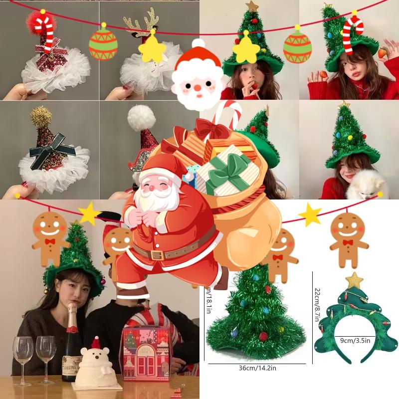 Christmas Tree Headband Clown Christmas Santa Claus Cosplay Girls Taking Photos Christmas Tree Hats Shooting Props Xmas Props