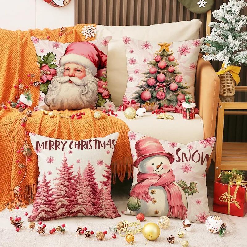 Festive Christmas Pillow Cover Decorative Cushion Case Holiday Sofa Accent Cover for Living Room Winter Holiday Party Home Decor