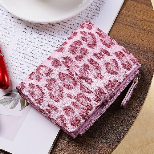 Leopar Desenli Kısa Cüzdan Kadın Bozuk Para Cüzdanı Bozuk Para Kesesi Çift Fermuarlı Kart Çantası Kimlik Tutucu Kredi Kartı Tutucu Sevimli Cüzdan