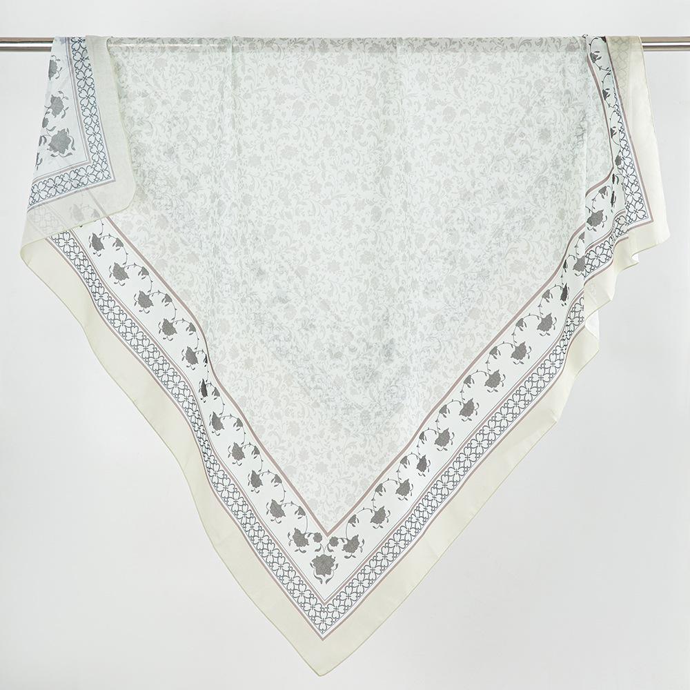 Floral Print Square Scarf with Right Angle Hem