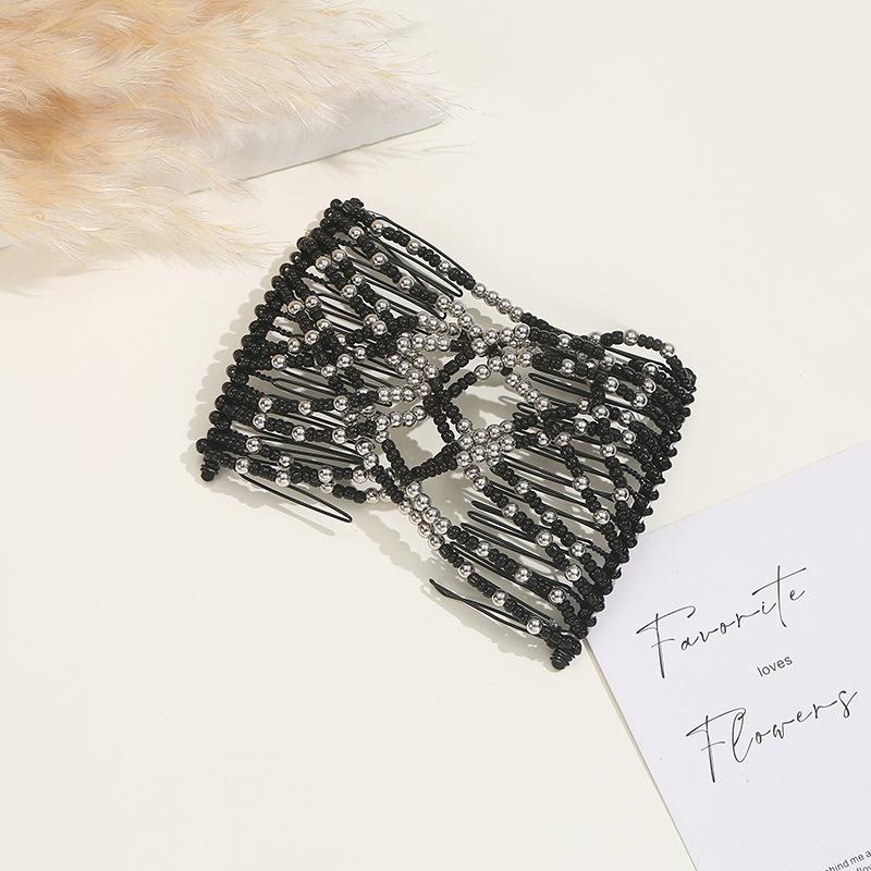 Women DIY Hair Accessories Pearl Beaded Elastic Hair Claw Hairpin Magic Comb Up-Do Hairstyle Bun Maker Tool Ponytail Hairdo Wolf