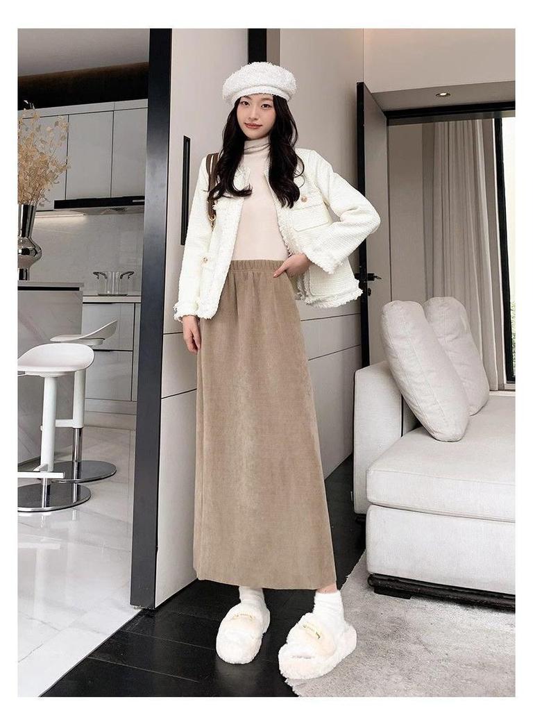 Women's Black High-Waist Knitted Midi Skirt - Korean Style, Spring/Autumn 2024 Collection
