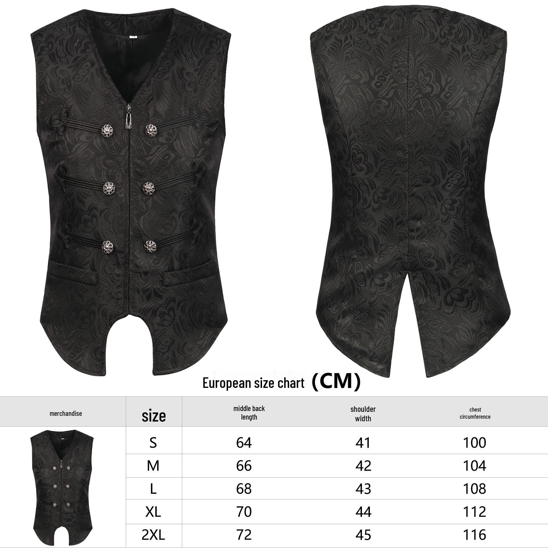 

Мужской средневековый готический короткий жилет-платье с трехрядной застежкой на талии - костюм на Хэллоуин S