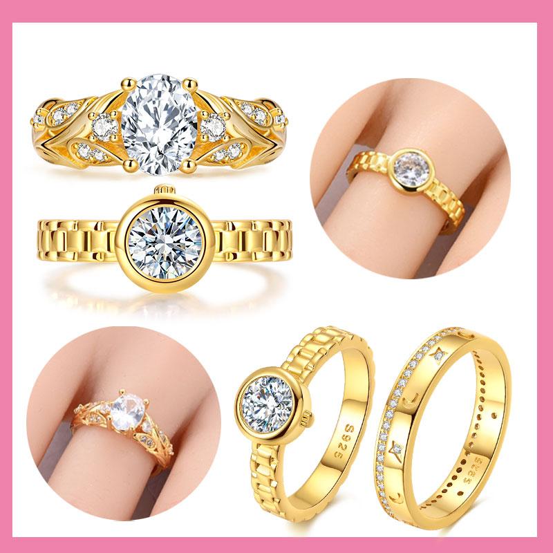 Copper Authentic Gold Plated Sparkle Zircon Meteor Moon Womens Anniversary Gift Engagement Rings for Women Mens Jewellery