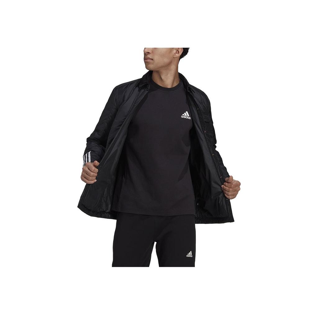 Adidas Solid Color Quilted Letter Logo Print Polo Button Long Sleeve Jacket Men Jacket Black HG8706