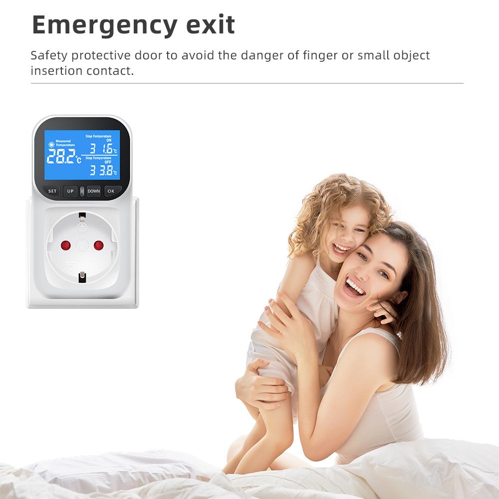 Priză pentru controler digital de temperatură Termostat cu priză UE cu senzor temporizator Sondă încălzire răcire comutator 16A iluminare din spate