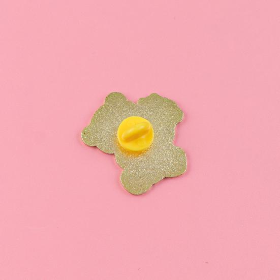 Zinc Alloy Brooch Pin, Enamel Paint Corrosion-Resistant Lapel Pin, Flower Bear Style Metal Badge with Stable Back-Buckle Pin for Clothes Hats