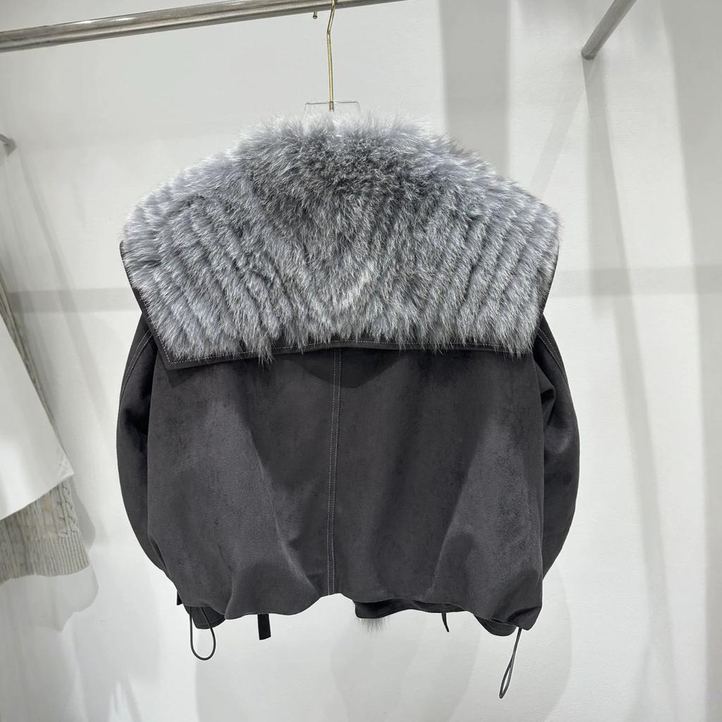 oversized natural real fox fur collar down jacket women's retro temperament personalized warm jacket short top winter