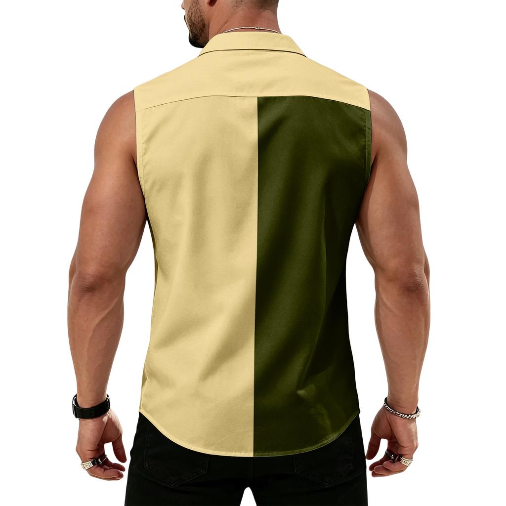 Men's Workwear Lapel Button-Down Vest Shirt - Lightweight Sleeveless Top