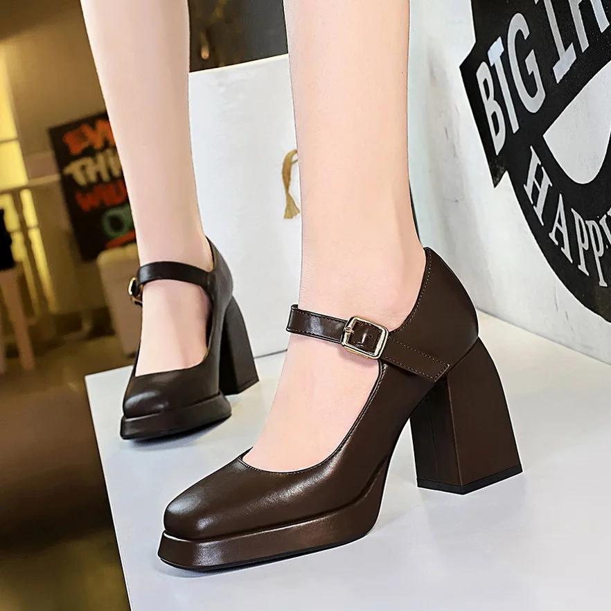 Fashion 2025 New Fashion Vintage Chunky High Heels Platform Pumps Summer Super High Black Lolita Mary Jane Shoes Women Pumps Footwear