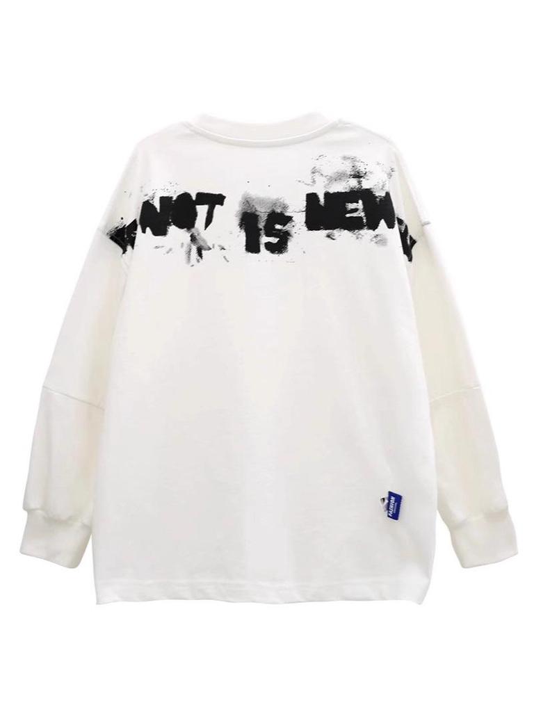 Chlapecké bavlněné tričko s dlouhým rukávem v korejském stylu - Bílé, Volné, Kolekce Podzim 2025