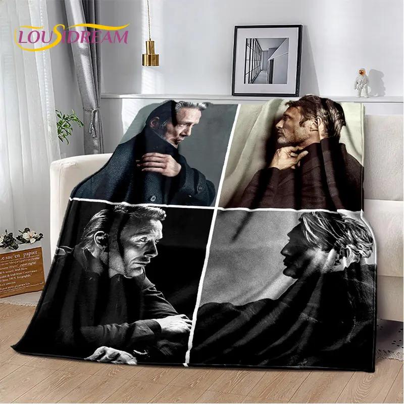 3D Mads Mikkelsen Schauspieler Star Weiche Plüschdecke, Flanelldecke Überwurfdecke für Wohnzimmer Schlafzimmer Bett Sofa Picknick Abdeckung Kinder
