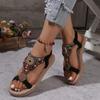 Fashion Flower Women Sandals Summer 2025 New Flat Bottom Bare Toes Outer Wearing Boho Style Vacation Women Beach Shoes Large Size 36-43