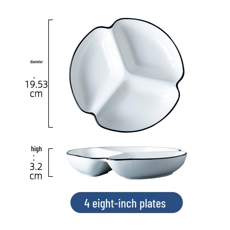 Wuhe Nordic Ceramic 8-inch Three-Compartment Plates (Set of 4)