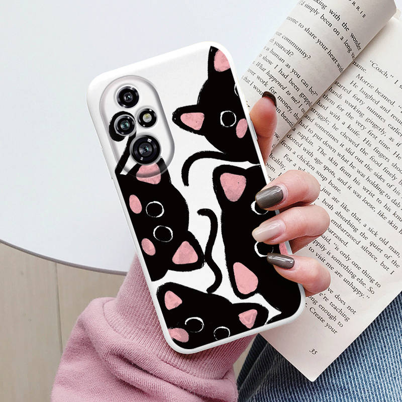 Cartoon Case For Honor 50 70 X7 X7A X7b 90 Lite 90 Smart 400 200 Pro 200 Lite Cute Black Cat Cover Soft Back Shell for Honor 400