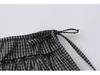 Women's Retro College Black Plaid Embroidered Lace Patchwork Skirt with Meat-Concealing Curtain