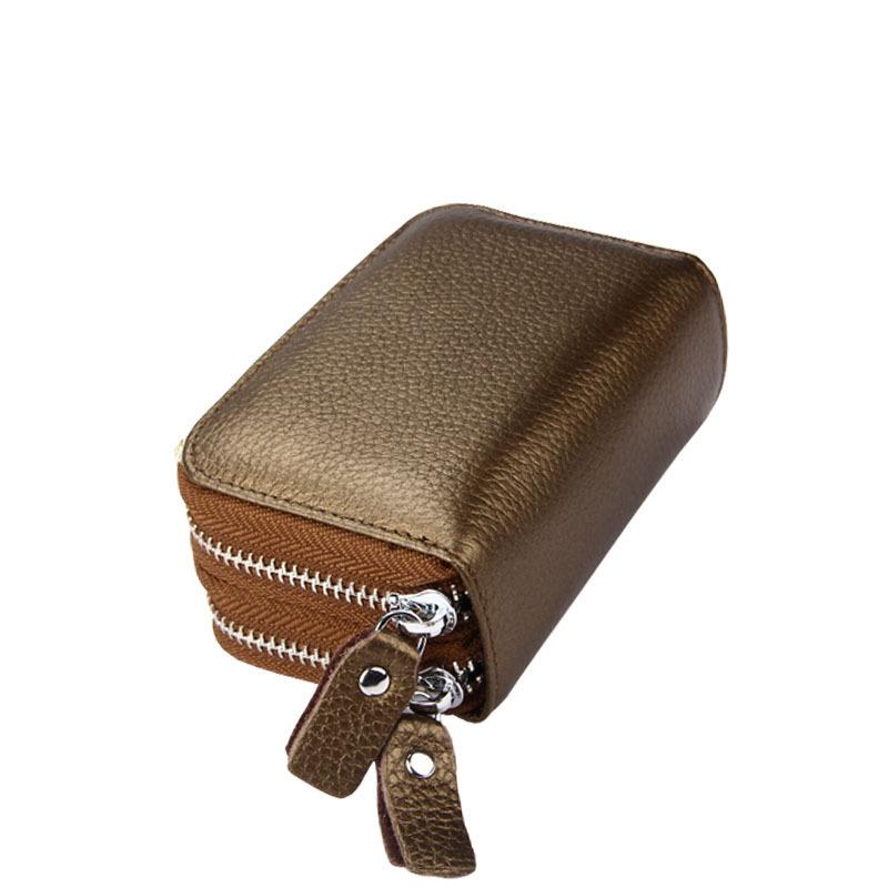 Anti-Magnetic RFID Cowhide Accordion Card & Coin Holder - Korean Style