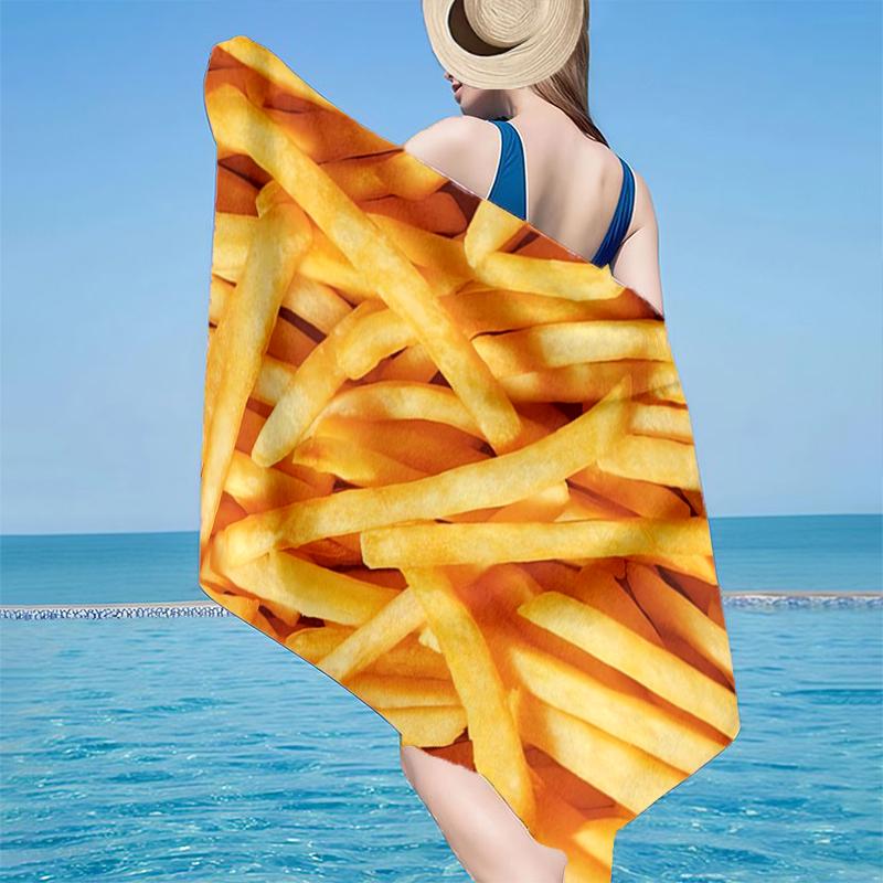 Golden French Fries Background Beach Towel, Super Soft Microfiber, Gift for Her/Him, Birthday, for Pool, Beach, Travel, Home Decor Fan gifts