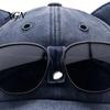 Unisex Hip Hop Cap Cat Ear Trucker Hat, Baseball with Detachable Sunglasses, Fashionable Outdoor Sun Hat Adjustable Pilot Style for Travel UV
