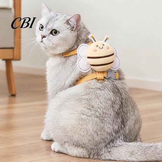 Non-irritating Cat Leash Corduroy Harness with Leash, Escape Proof Vest Walking Jacket Photo Prop Pet Bee Plush Toy, Breathable Adjustable for