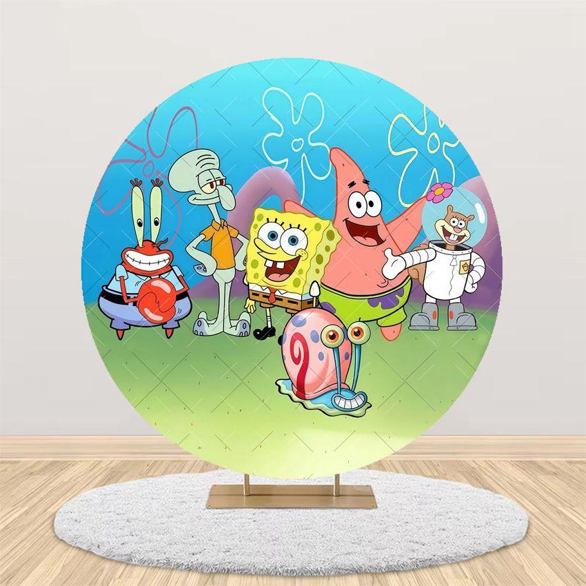 Cartoon SpongeBob Children Birthday Party Round Backdrop Cover Kid Room Decoration Baby Shower Photography Background Props