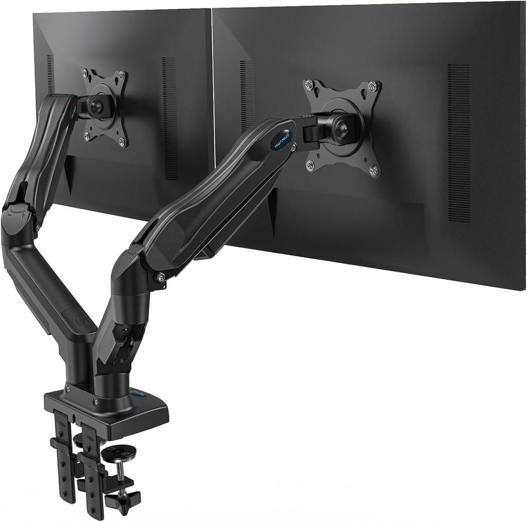 HUANUO PC Monitor Arm, Dual LCD Monitor Arm, Supports Two 17-27 Inch Monitors, 2-6.5kg Weight Capacity, Gas Spring, Grommet & Clamp Mounting, VESA