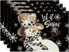 4PCS Christmas Placemats 30x45cm Linen Christmas Trees Snowflake Gnome Print Table Mats 2025 Xmas Table Pads For Home Hotel