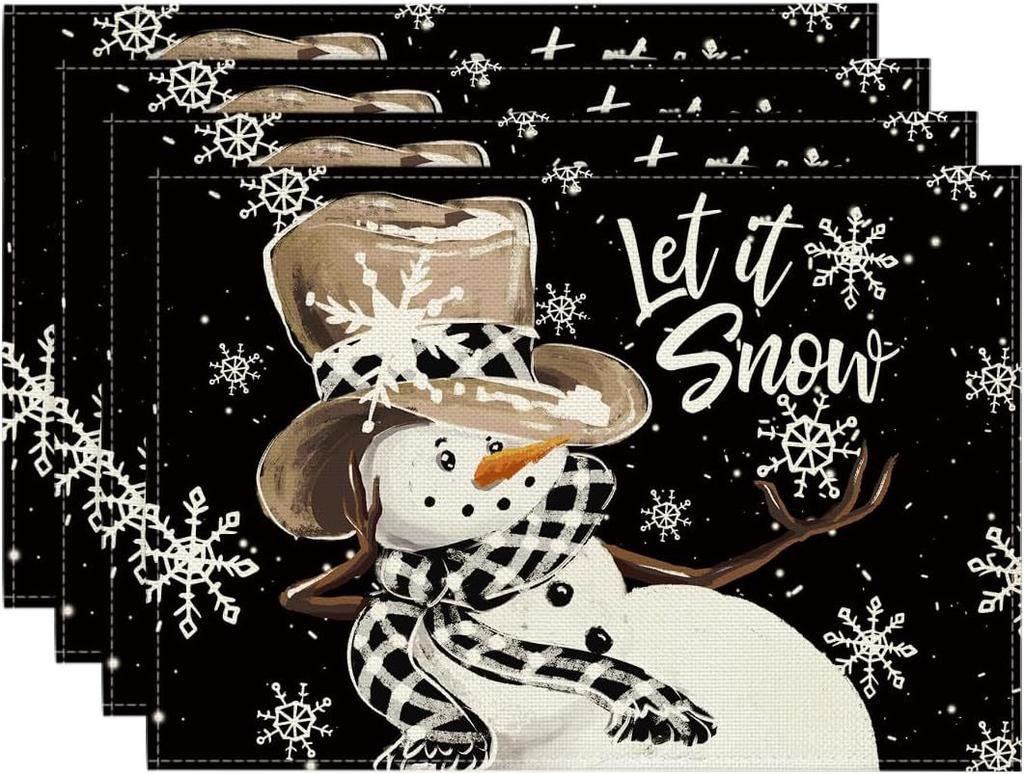 4PCS Christmas Placemats 30x45cm Linen Christmas Trees Snowflake Gnome Print Table Mats 2025 Xmas Table Pads For Home Hotel