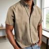 Camicia da Uomo Bottoni T-shirt Morbida Vintage Manica Corta Estiva Casual da Spiaggia Pesca con Tasca