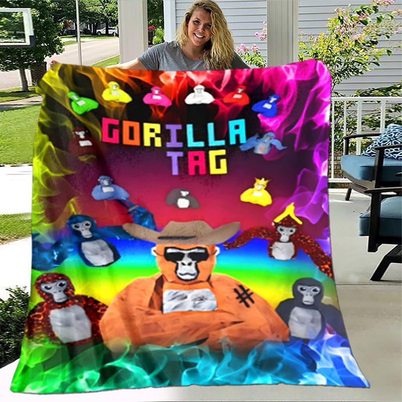 1pc Blanket Gorilla Tag Print Design, Lightweight Blanket for Sofa, Bed- Soft &Warm, Gift for All Seasons like Christmas, Halloween