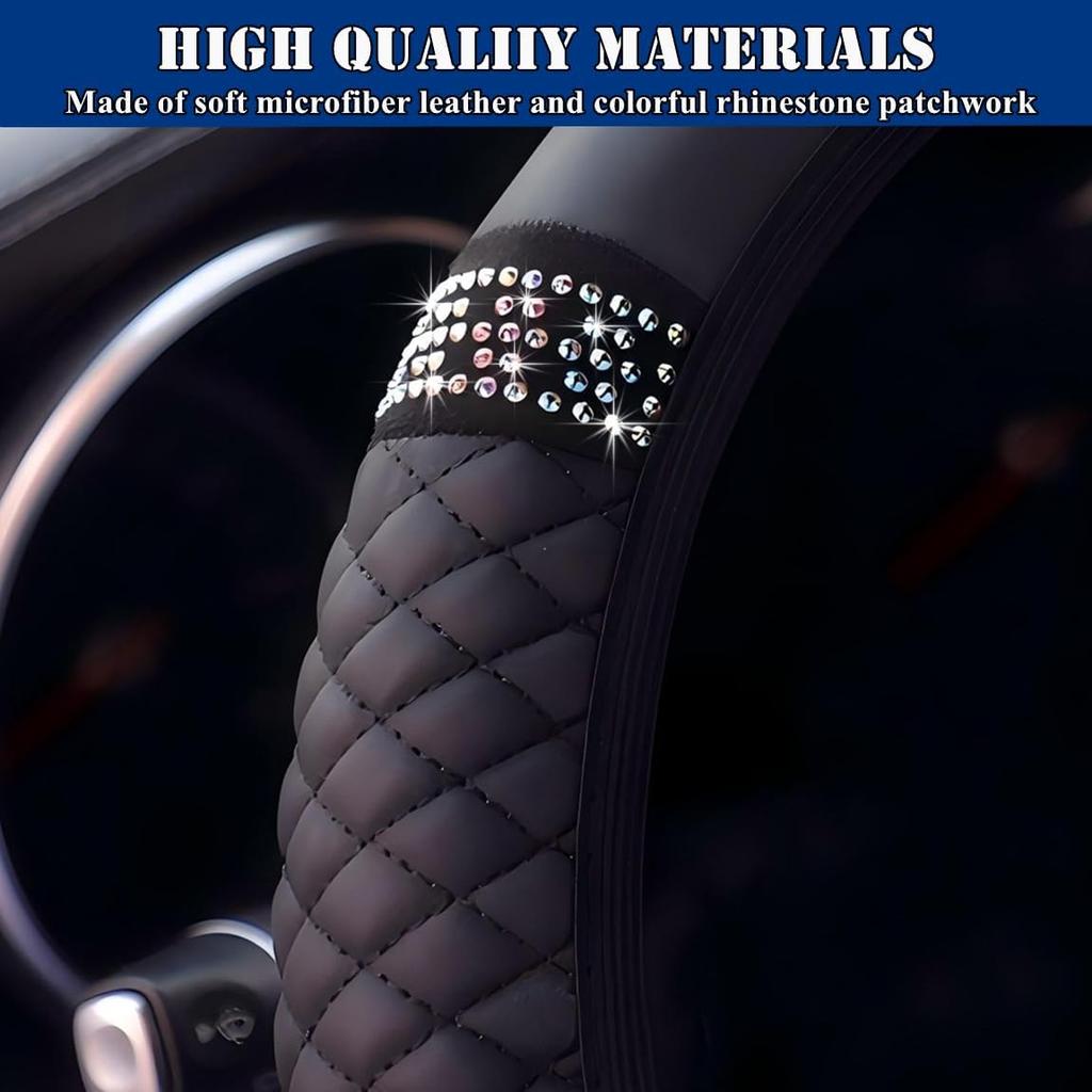 Soft Leather Car Steering Wheel Cover, Universal 15 Inch Colorful Rhinestones Anti-Slip Elastic Steering Wheel Covers For Most Cars, Sparkly Crystal