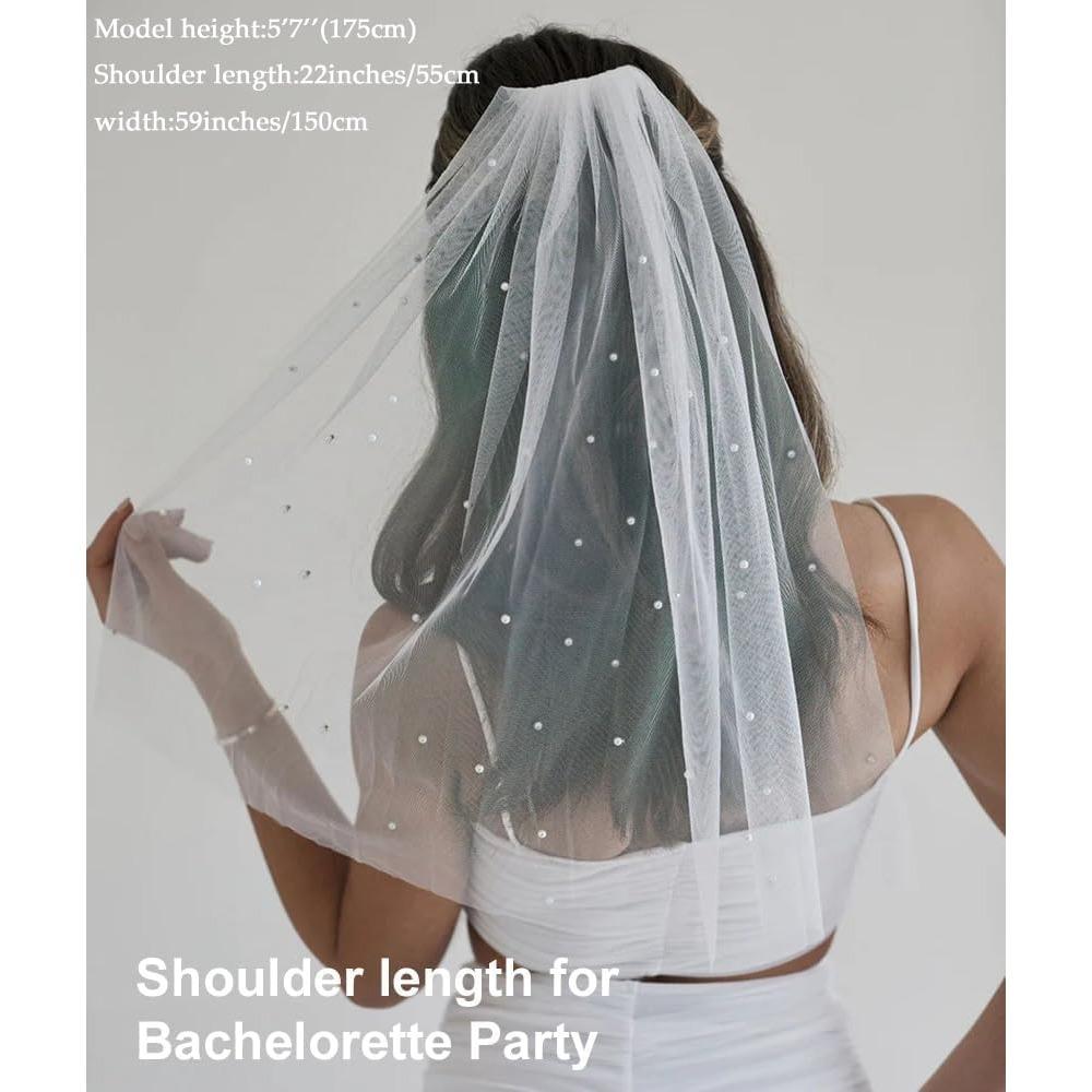 Elegant Pearl Beaded Bridal Cathedral Veil, Long Train Tulle Shawl Wrap Wedding Accessories for Bride Length 230cm